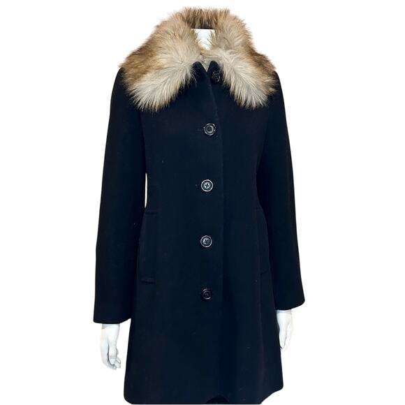 KATE SPADE NEW YORK Wool Coat w/ Faux Fur Collar Black Small - Picture 8 of 16